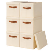 Homsorout front view showing six beige bins neatly arranged and space-saving