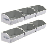 Homsorout front view of six bins showing neat shelf organization and easy access