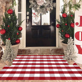 Homydecor front view of red and white plaid rug showing festive curb appeal
