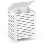 Homykic bamboo hamper front view showing clean storage benefit