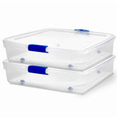 HOMZ front view of clear under-bed bin showing neat storage benefit