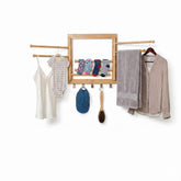 Honey-Can-Do front view of wall-mount bamboo drying rack showing compact design and storage benefit