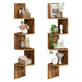 HOOBRO front view of rustic brown corner shelf showing 4 tiers and balance