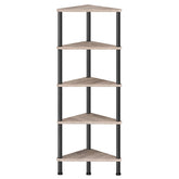 HOOBRO corner shelf front view showing slim footprint and five tiers