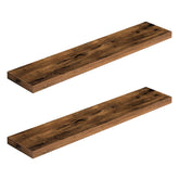 HOOBRO front view of rustic brown floating shelves showing clean profile and benefit of space-saving display