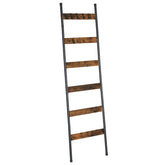 HOOBRO front view of blanket ladder showing six tiers and rustic finish, saves space