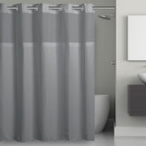 Hookless front packaging showing frost grey curtain and included liner, easy setup benefit