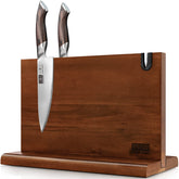 HOSHANHO front view acacia magnetic block showing organized knives and easy access