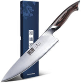 HOSHANHO front view showing full knife and packaging, highlights professional quality