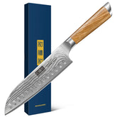 HOSHANHO front view of 7-inch Santoku showcasing blade shape and balance