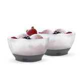 Host close-up front view of grey bowls showing clean design and chilled service benefit