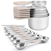 HOUJIP front view of measuring cups and spoons showing full set and benefits of completeness
