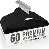 HOUSE DAY front pack of 60 black velvet hangers showing value and neat storage