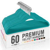 HOUSE DAY front pack of 60 mint green velvet hangers organized neatly