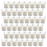 Housecret front pack showing 48 clear glass votives and bulk value