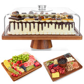 HouseJoy acacia wood stand front view showing elegant display surface and lid benefit