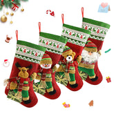 Houwsbaby front row of four stockings showing characters and festive look for coordinated décor