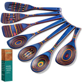 HOWHONG front view of 7-piece pakkawood utensil set, organized and ready to use
