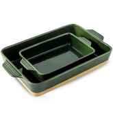 Howise front view of forest green casserole set showing oven-ready design and appeal