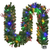 HOYECHI front view of 9ft garland showing full length and decorations for instant curb appeal