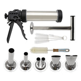 Hoypeyfiy jerky gun front view showing stainless steel finish and durable handle benefit
