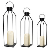 HPC DEC R OUR HAPPY PLACE front view of three black metal lanterns showing balanced farmhouse style