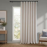 HPD Half Price Drapes front panel in Birch Taupe showing full width and drape benefit