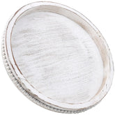 Hrastany front view of whitewashed round tray showing farmhouse charm and serving utility