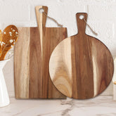 Hsei front view of both acacia boards showing shape and finish, enhances kitchen style