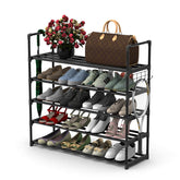 Hsscblet front view of 5-tier shoe rack showing organized shoes and compact footprint