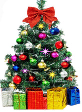 HUAERYOUYUE front view of mini tree showing full decorated effect and cozy glow