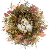 Huashen front door wreath on wood door adds welcoming curb appeal