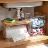 Hudgan front view organizer showing clear compartments for quick access