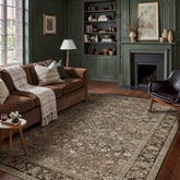 HUGEAR front view of brown vintage floral rug showing full pattern and coverage