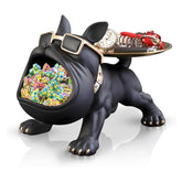 Huhote front view of black bulldog statue showing dual tray functionality and decor appeal