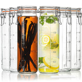 Huichuiero jar front view showing clear glass and secure lid, useful for organized storage