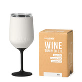 Huski wine tumbler 2.0 front view shows sleek white finish and splash protection