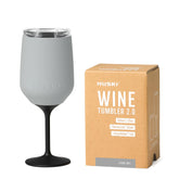Huski wine tumbler front view showing elegant stone grey finish and insulated benefit