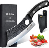 Huusk cleaver front view showing blade and polished edge for precise cuts