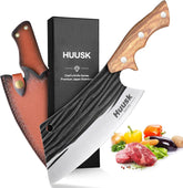 Huusk cleaver front view showing blade and handle for precise heavy chopping