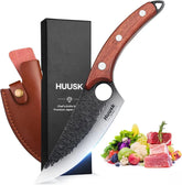 Huusk front packaging showing knife and gift box, highlights premium presentation