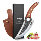 Huusk front view butcher knife showing full blade and balance benefit