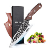 Huusk front view with sheath showing durable protection and polished finish