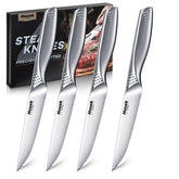 Huusk front view of four steak knives showing sleek polished finish and set appeal