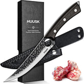 Huusk front view of 6-inch boning knife showing blade and balance benefit