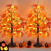 Huyamap front view of both 24-inch trees showing autumn centerpiece benefit