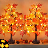 Huyamap front view of two 24-inch fall maple trees showing warm LEDs and leaves