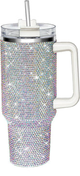 HWISDMIG front view of 40oz glitter tumbler showing design and capacity benefit