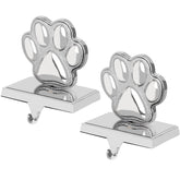Hxezoc front view of silver dog paw stocking holder showing decorative appeal