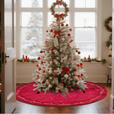 HyDren front view of red velvet tree skirt showing full coverage and elegance